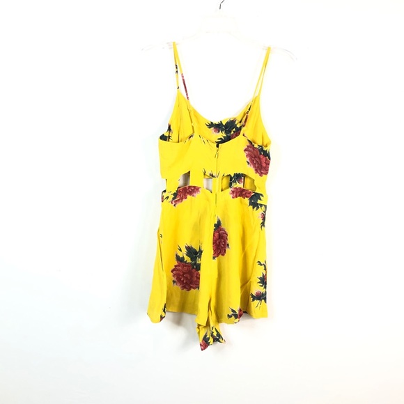 Topshop Yellow Floral Waist Cut Outs Colorful Sleeveless V Neck Romper - Picture 5 of 7